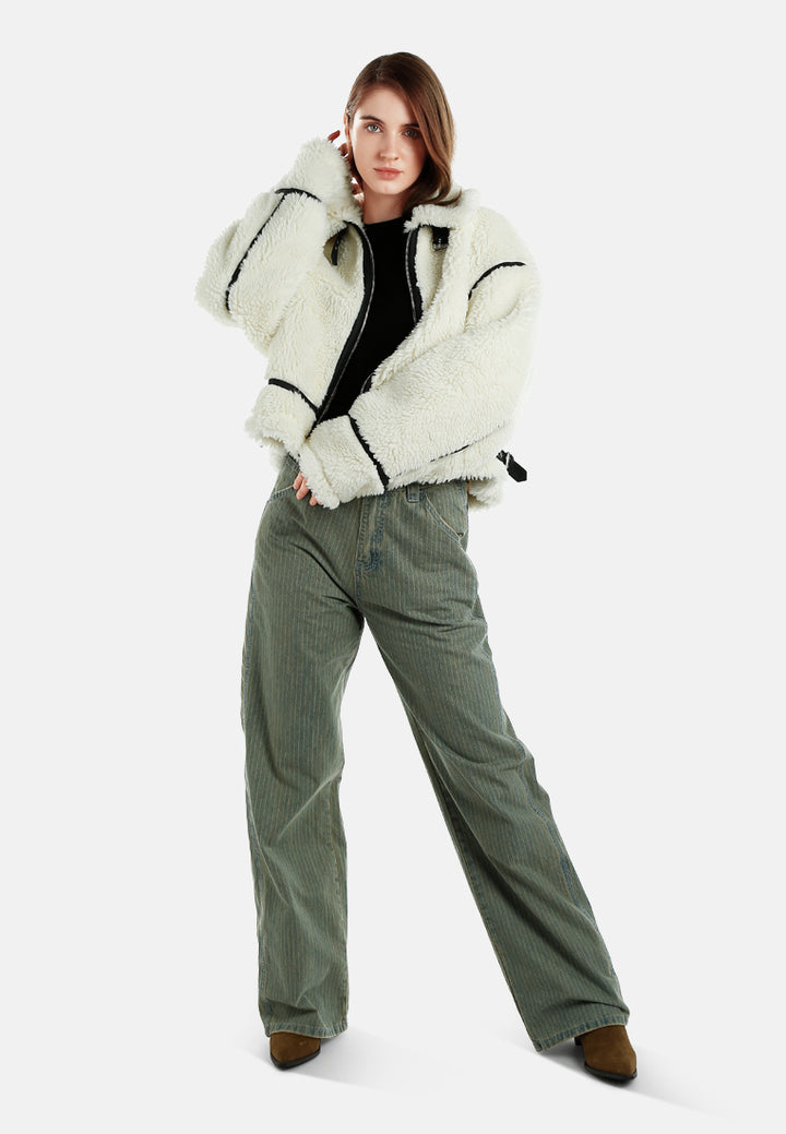 faux shearling aviator jacket by ruw#color_cream