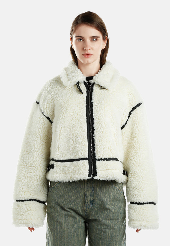 faux shearling aviator jacket by ruw#color_cream