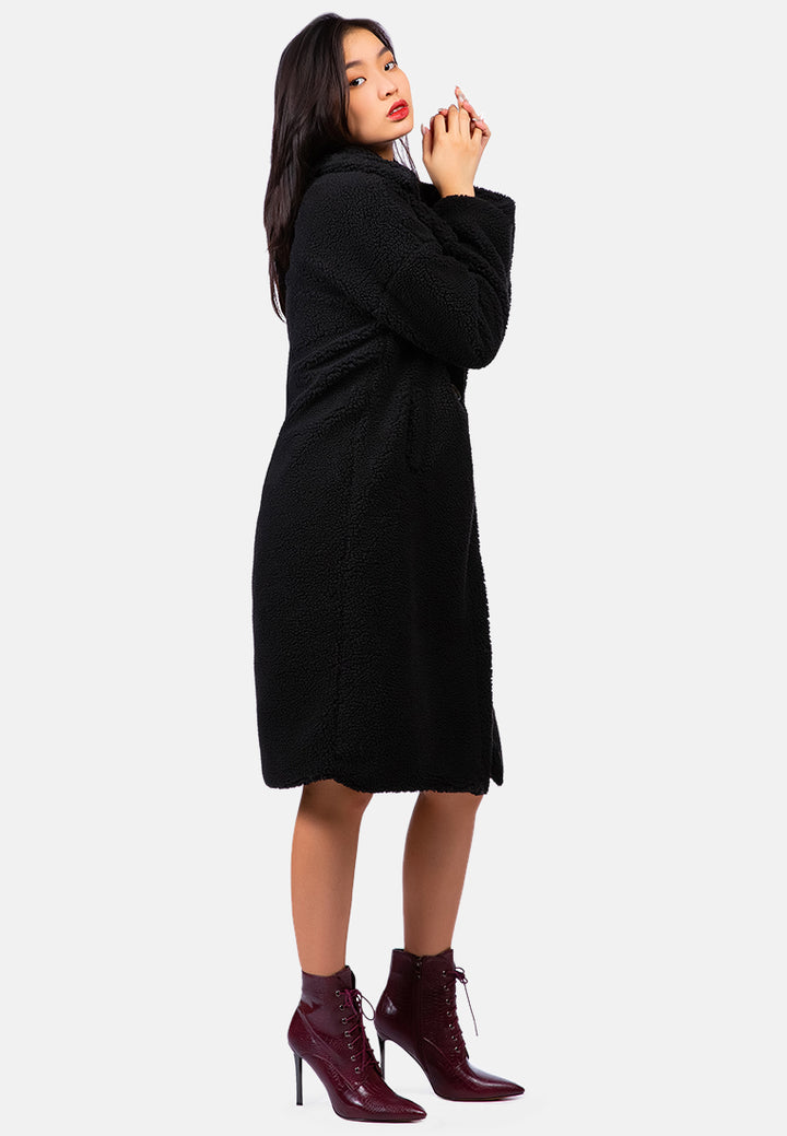 faux shearling teddy overcoat#color_black