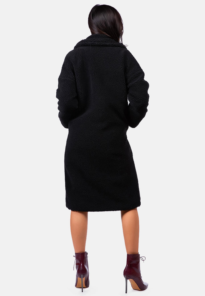 faux shearling teddy overcoat#color_black