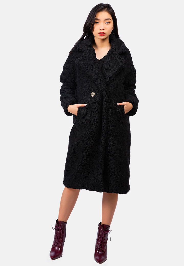 faux shearling teddy overcoat#color_black