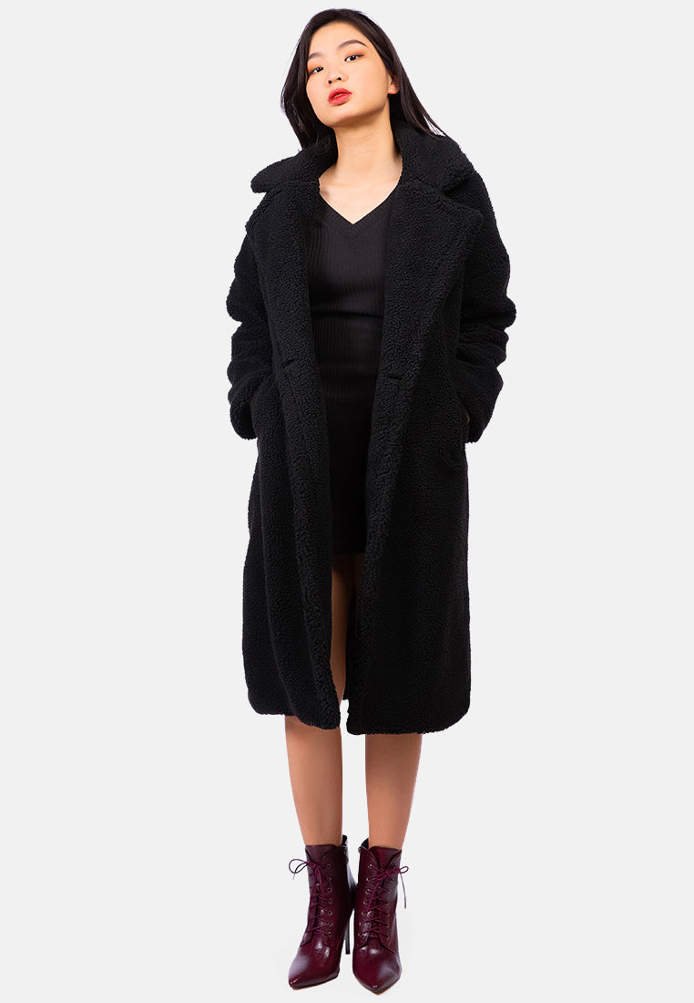 faux shearling teddy overcoat#color_black
