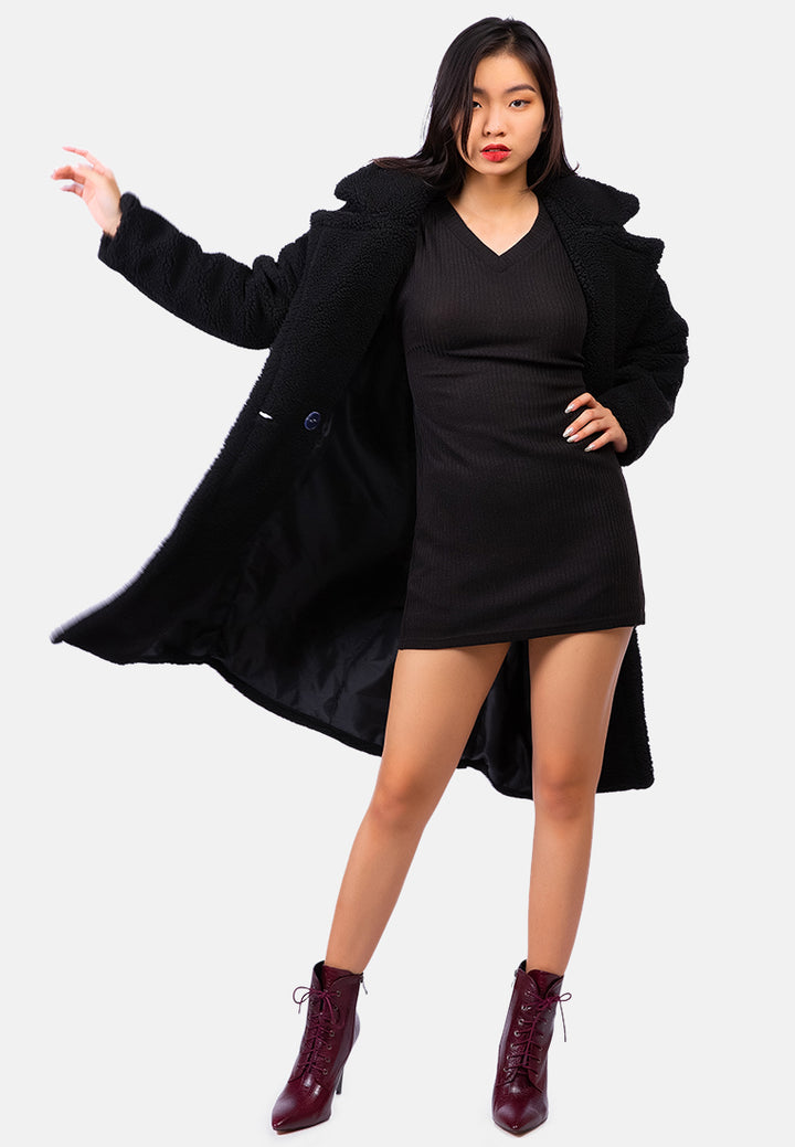 faux shearling teddy overcoat#color_black