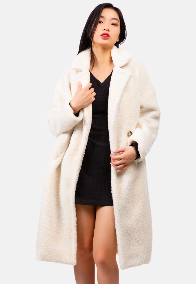 faux shearling teddy overcoat#color_white