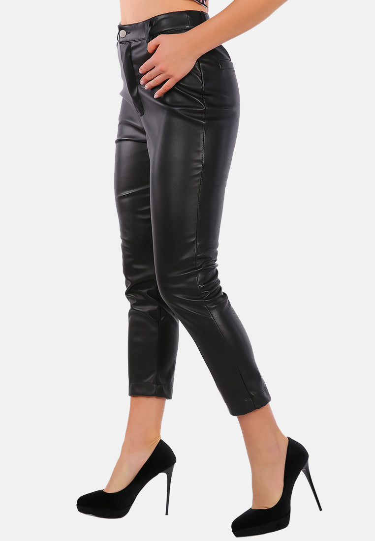 faux leather straight fall trousers#color_black