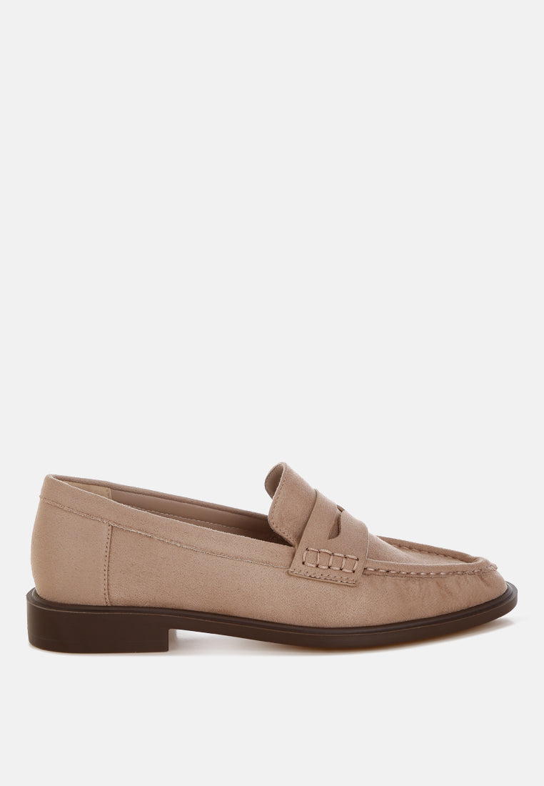 fhalko penny strap low block heel loafers by ft#color_beige-man-made-suede
