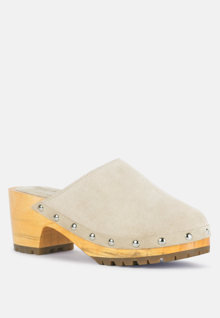 fine suede studded clogs mules by ruw#color_beige