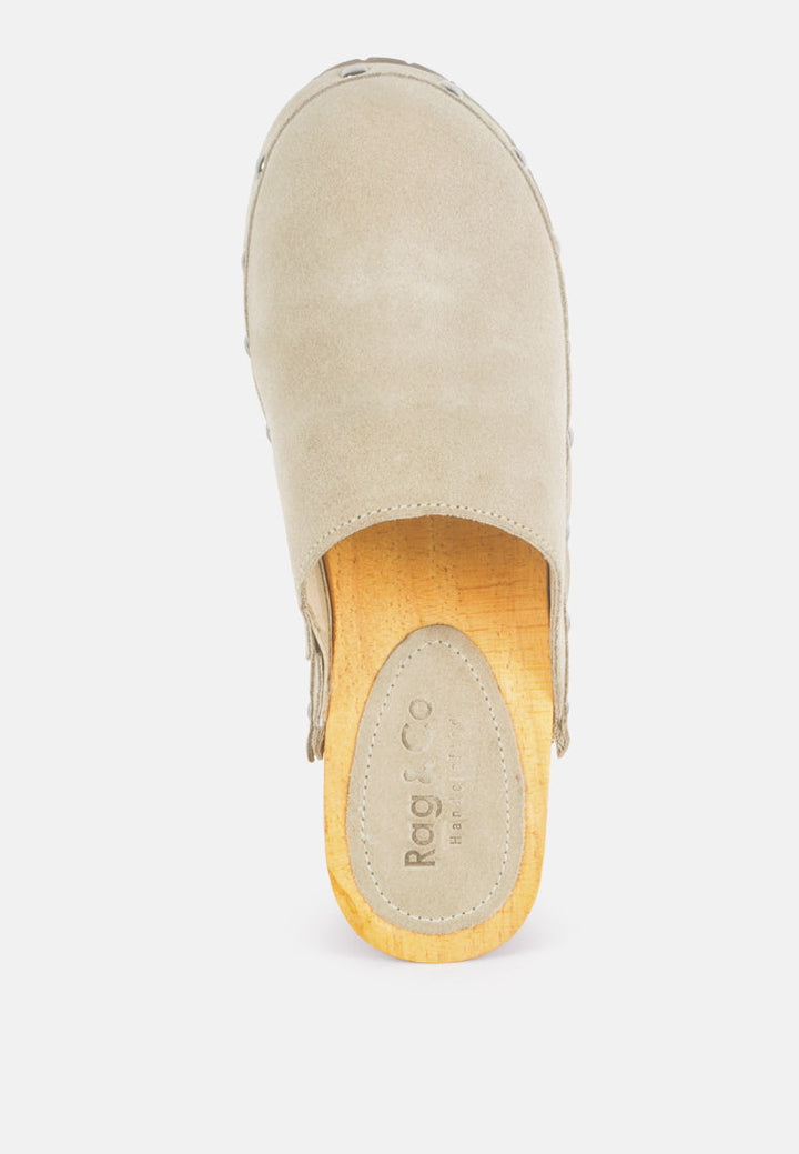 fine suede studded clogs mules by ruw#color_beige