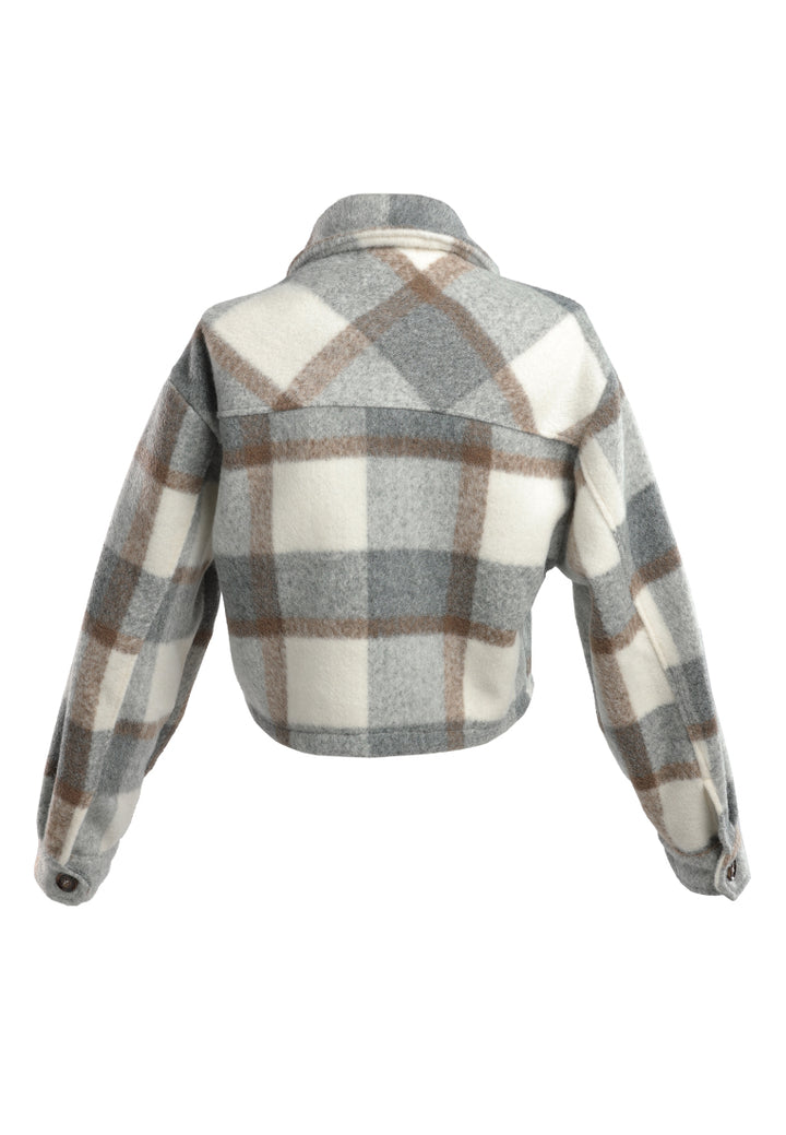 flannel plaid crop jacket#color_multi