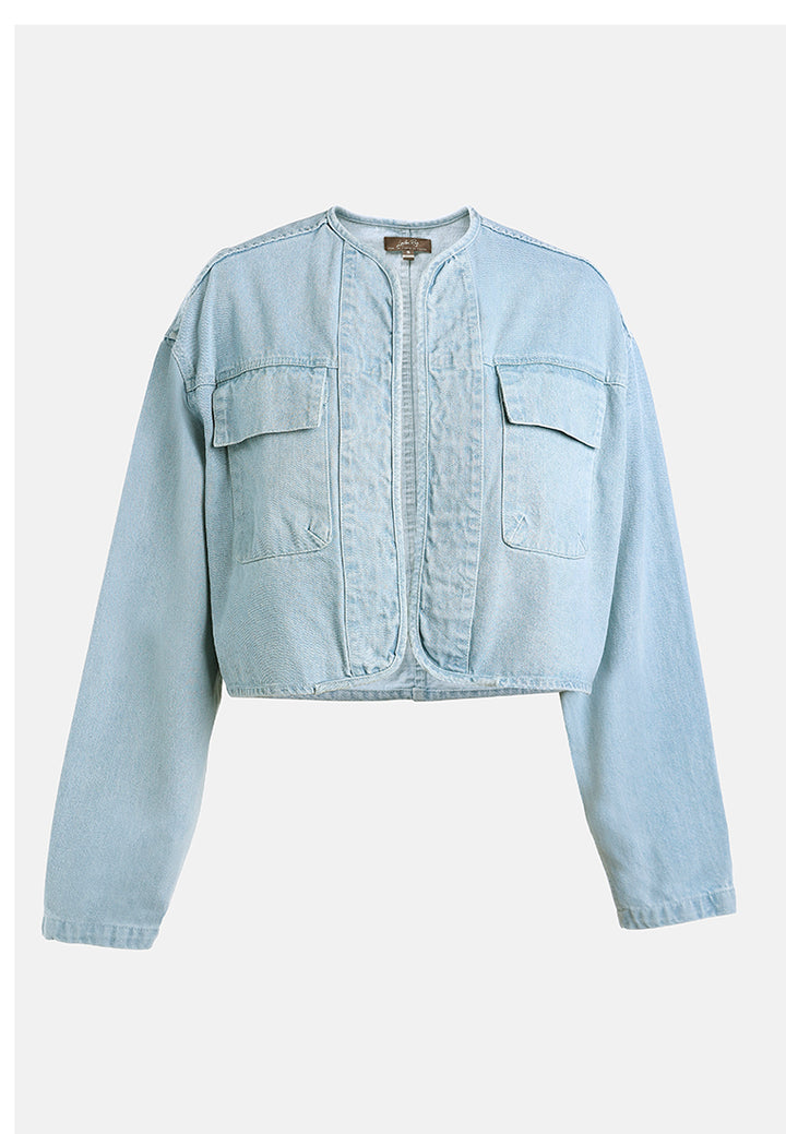 flap pockets denim jacket#color_light-blue