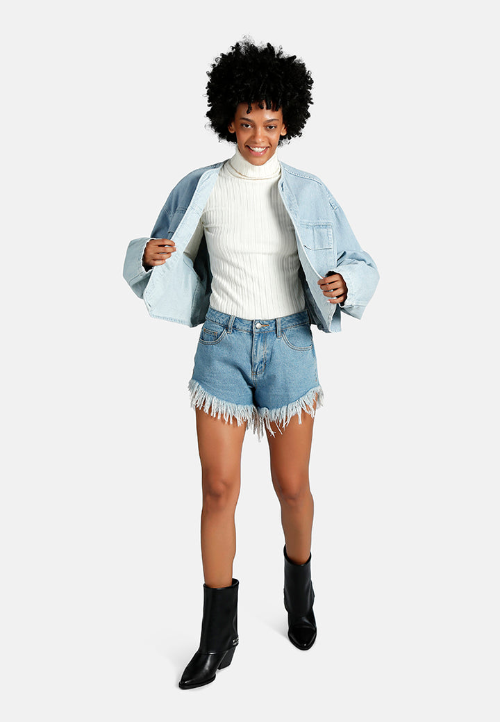 flap pockets denim jacket#color_light-blue