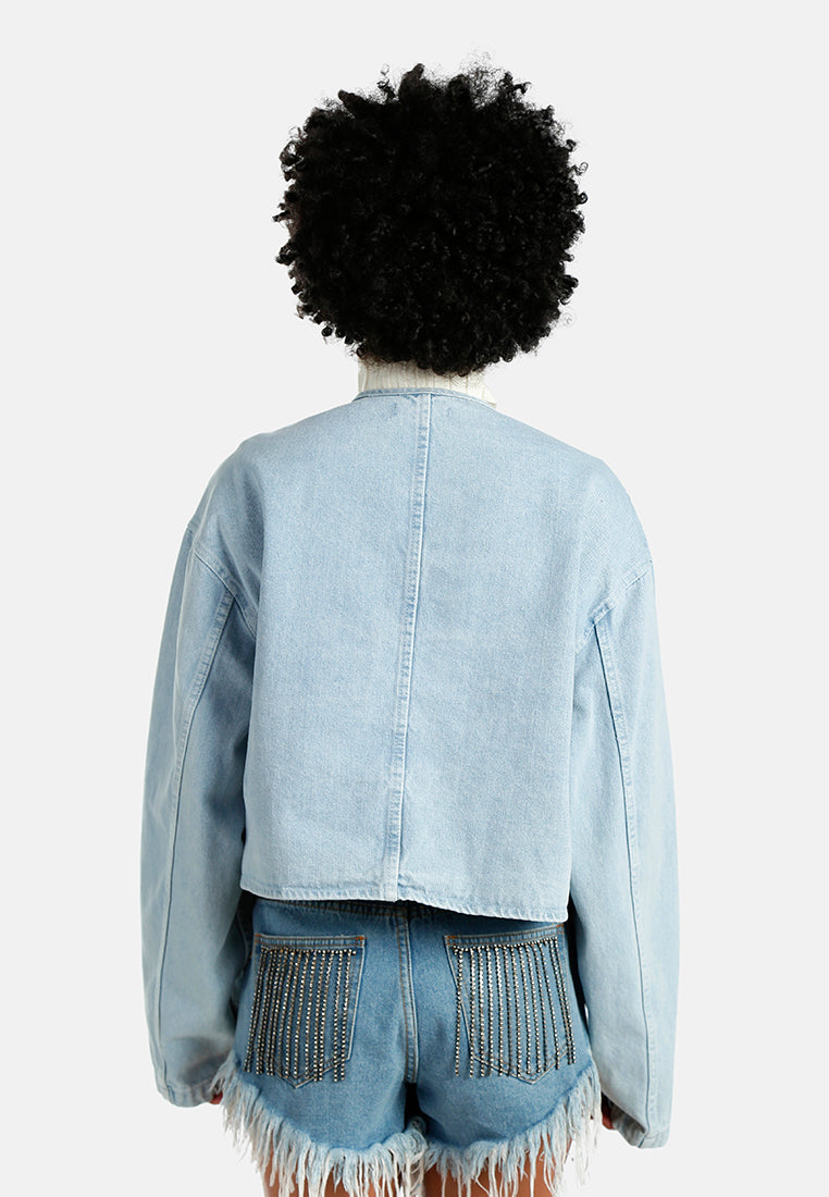 flap pockets denim jacket#color_light-blue