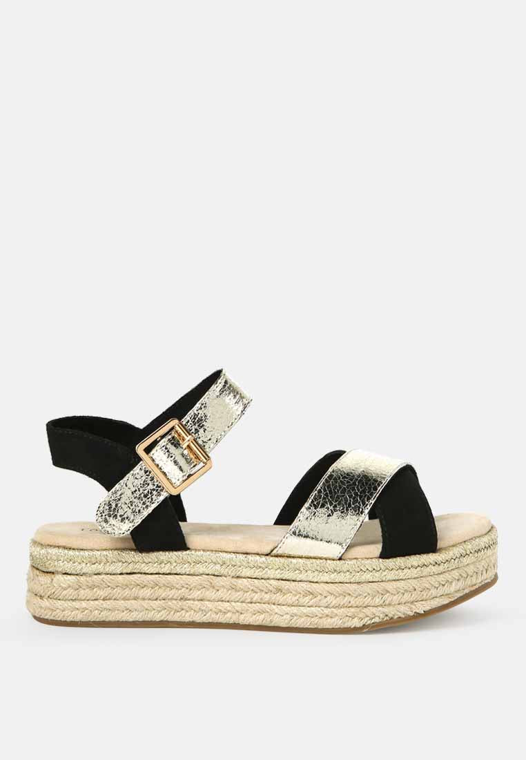 flatform espadrilles sandals#color_black-gold