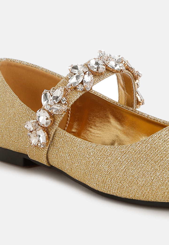 diamante brooch glitter ballerinas by ruw#color_gold