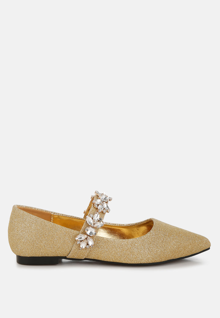 diamante brooch glitter ballerinas by ruw#color_gold