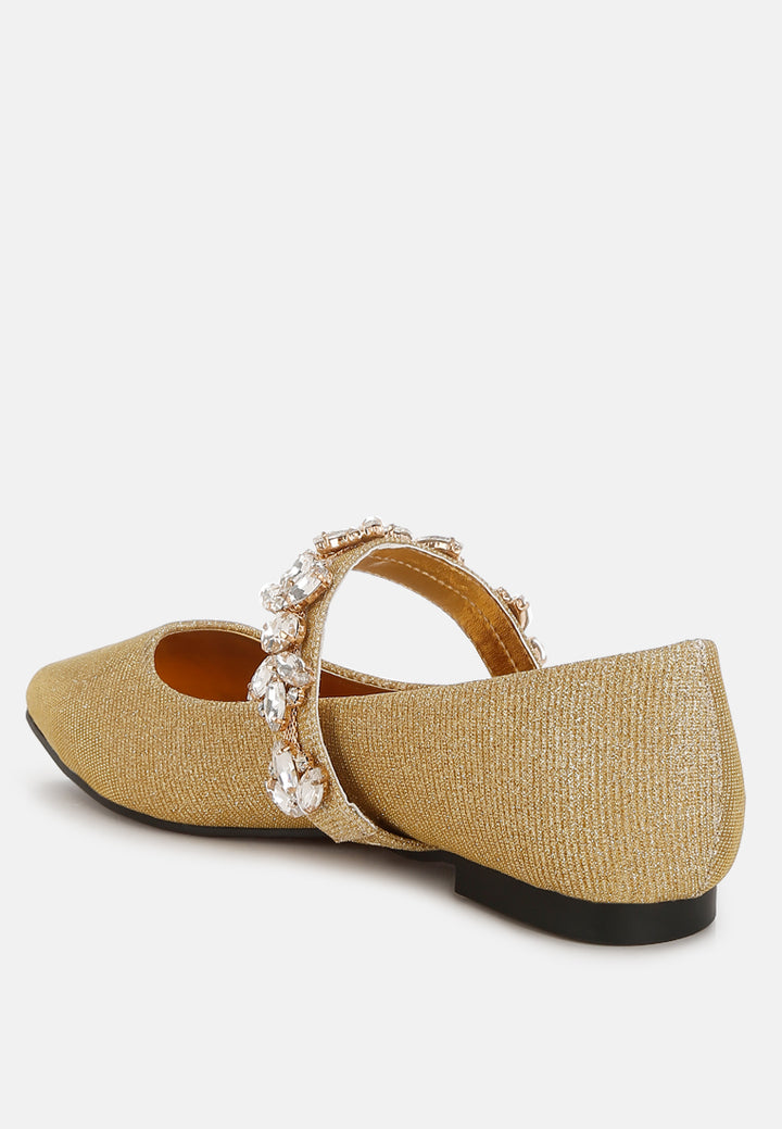 diamante brooch glitter ballerinas by ruw#color_gold