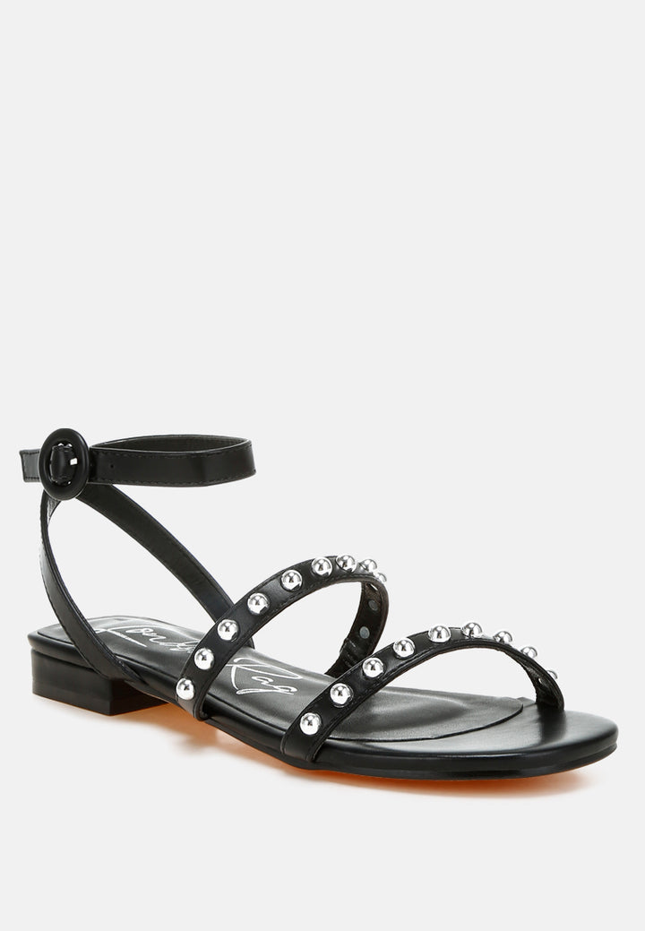studded ankle strap flat sandals by ruw#color_black