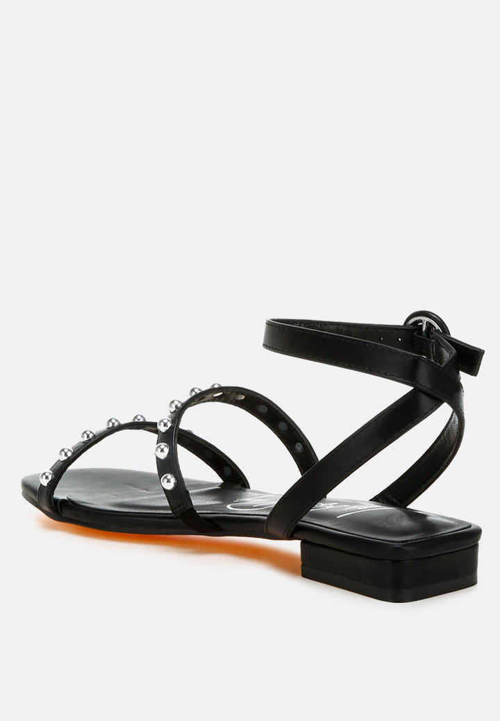 studded ankle strap flat sandals by ruw#color_black