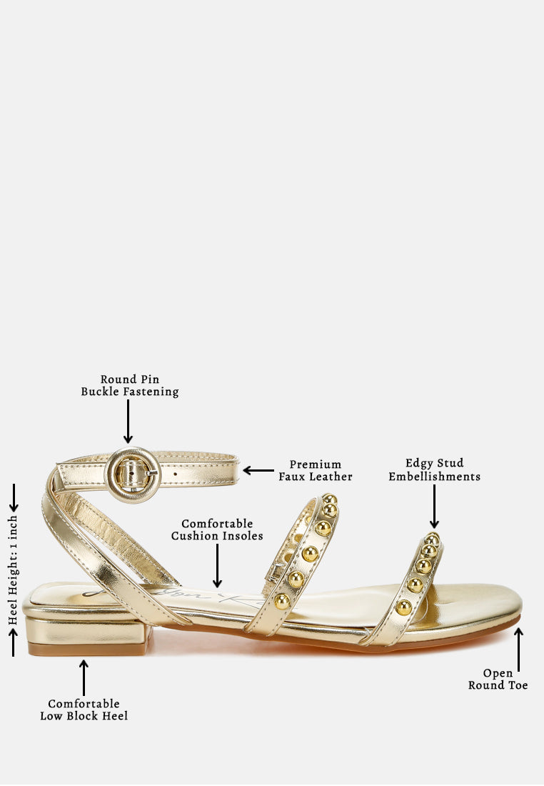 studded ankle strap flat sandals by ruw#color_gold