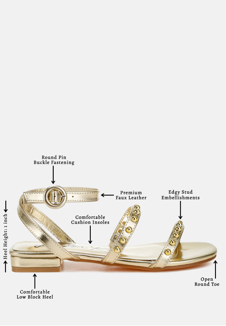 studded ankle strap flat sandals by ruw#color_gold