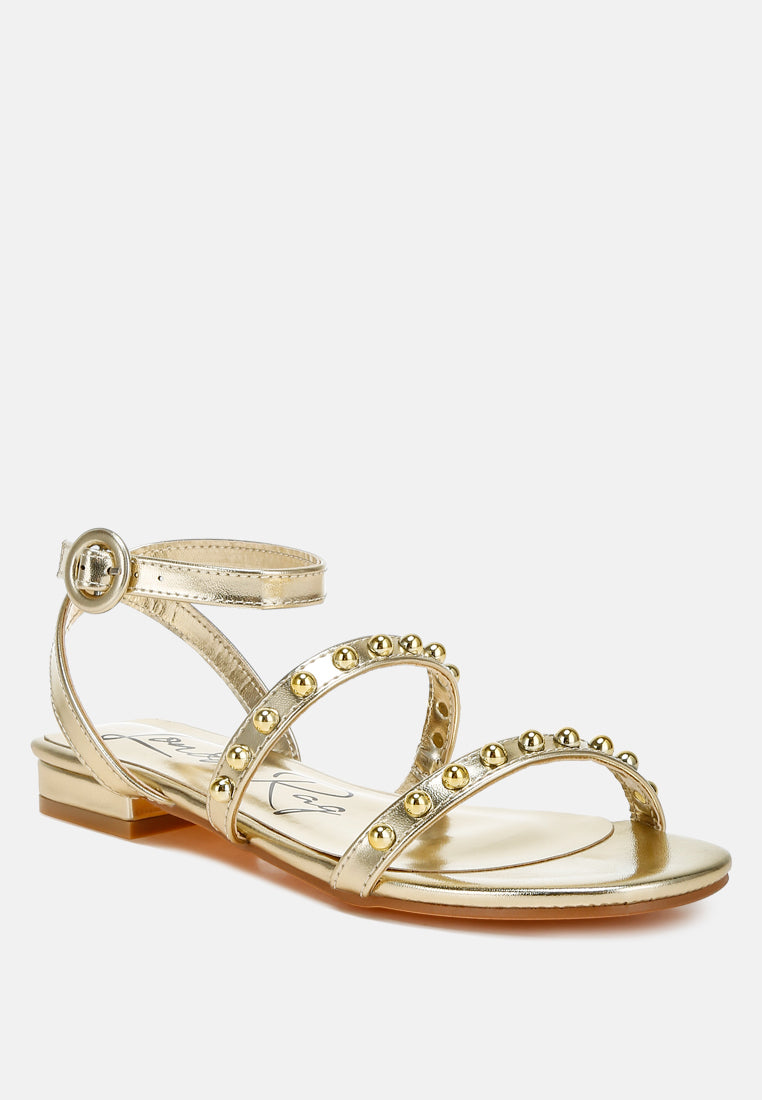 studded ankle strap flat sandals by ruw#color_gold