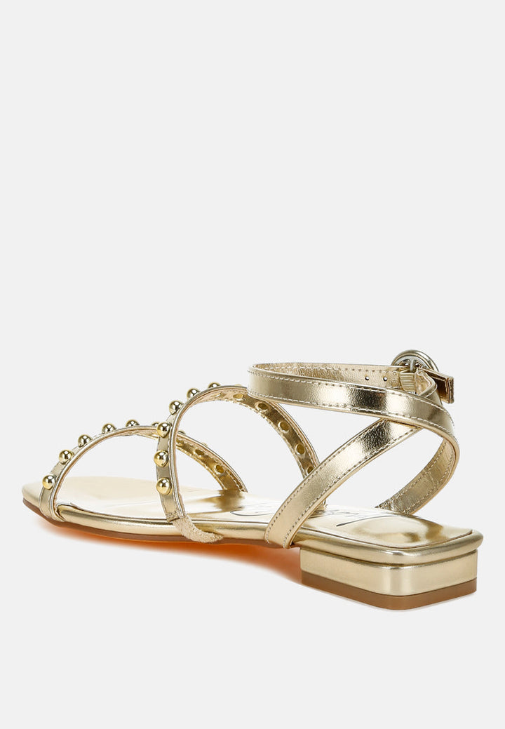studded ankle strap flat sandals by ruw#color_gold