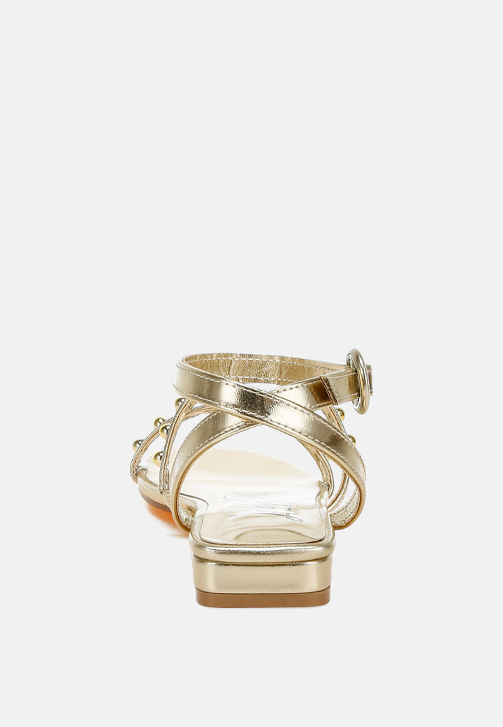 studded ankle strap flat sandals by ruw#color_gold