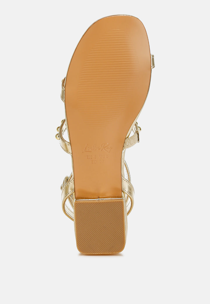 studded ankle strap flat sandals by ruw#color_gold