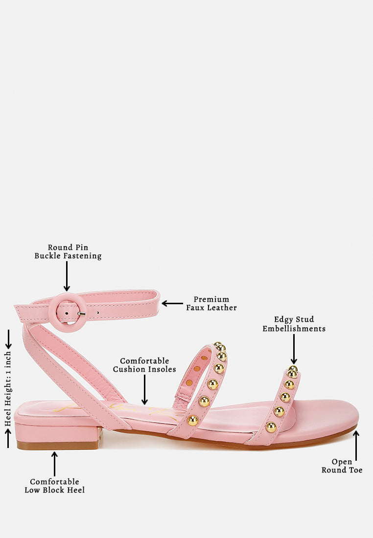studded ankle strap flat sandals by ruw#color_pink