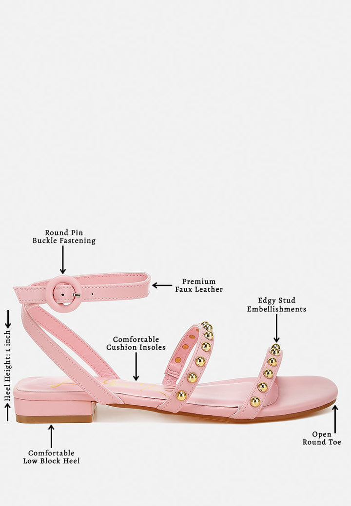 studded ankle strap flat sandals by ruw#color_pink