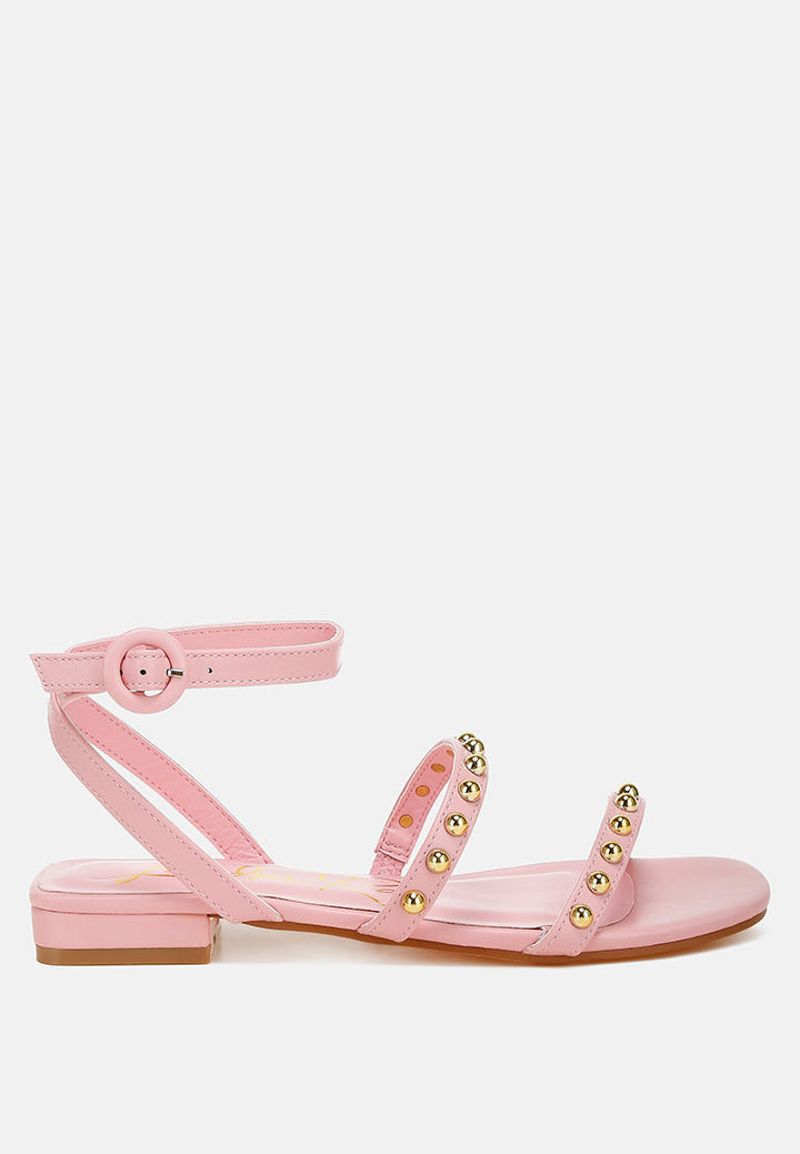 studded ankle strap flat sandals by ruw#color_pink