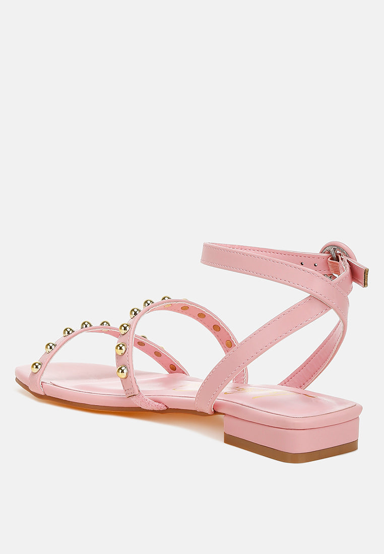 studded ankle strap flat sandals by ruw#color_pink