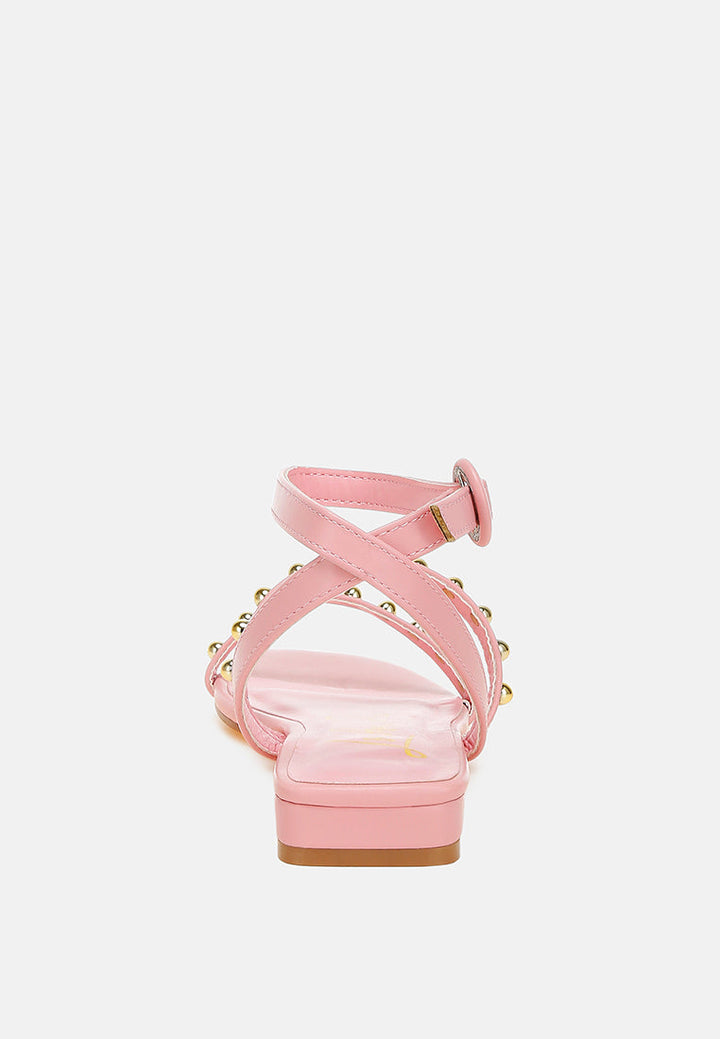 studded ankle strap flat sandals by ruw#color_pink