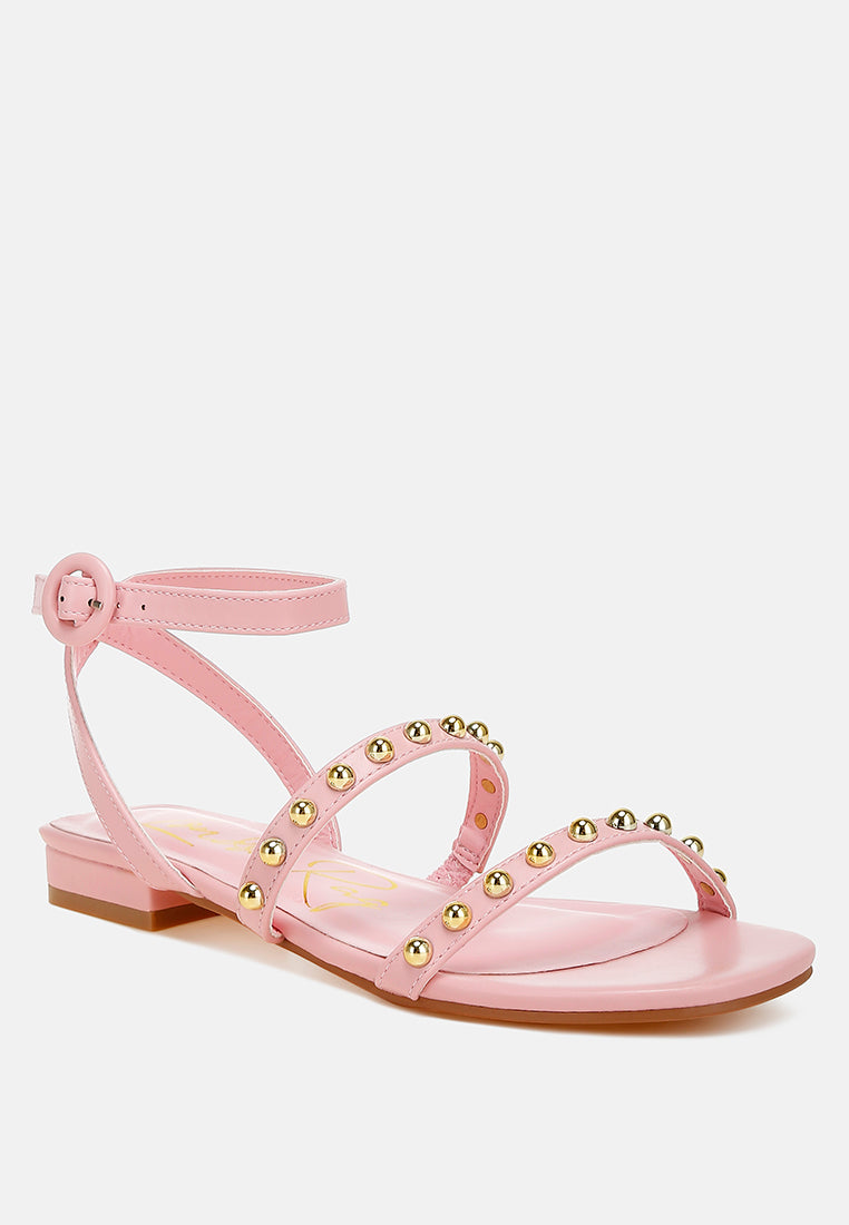 studded ankle strap flat sandals by ruw#color_pink