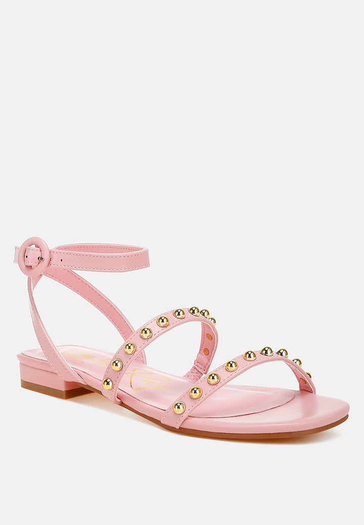 studded ankle strap flat sandals by ruw#color_pink