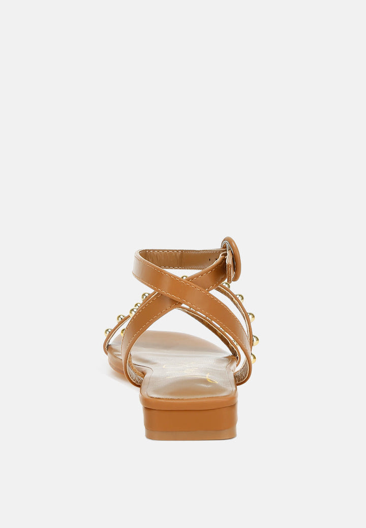 studded ankle strap flat sandals by ruw#color_tan