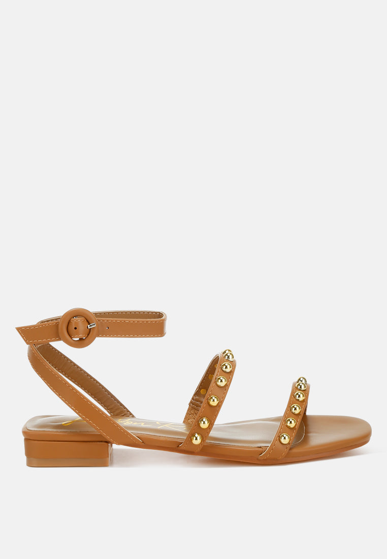 studded ankle strap flat sandals by ruw#color_tan