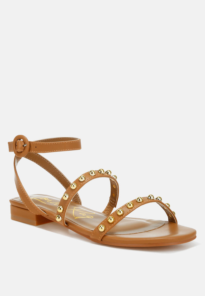 studded ankle strap flat sandals by ruw#color_tan
