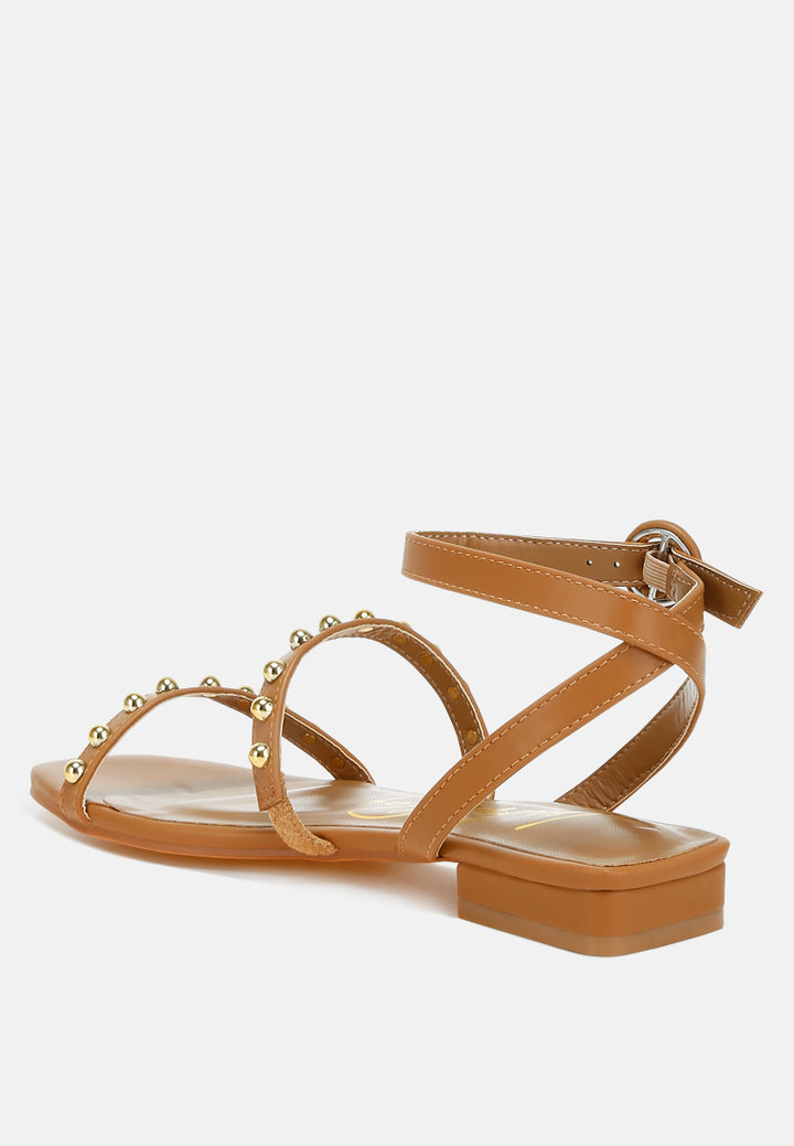 studded ankle strap flat sandals by ruw#color_tan