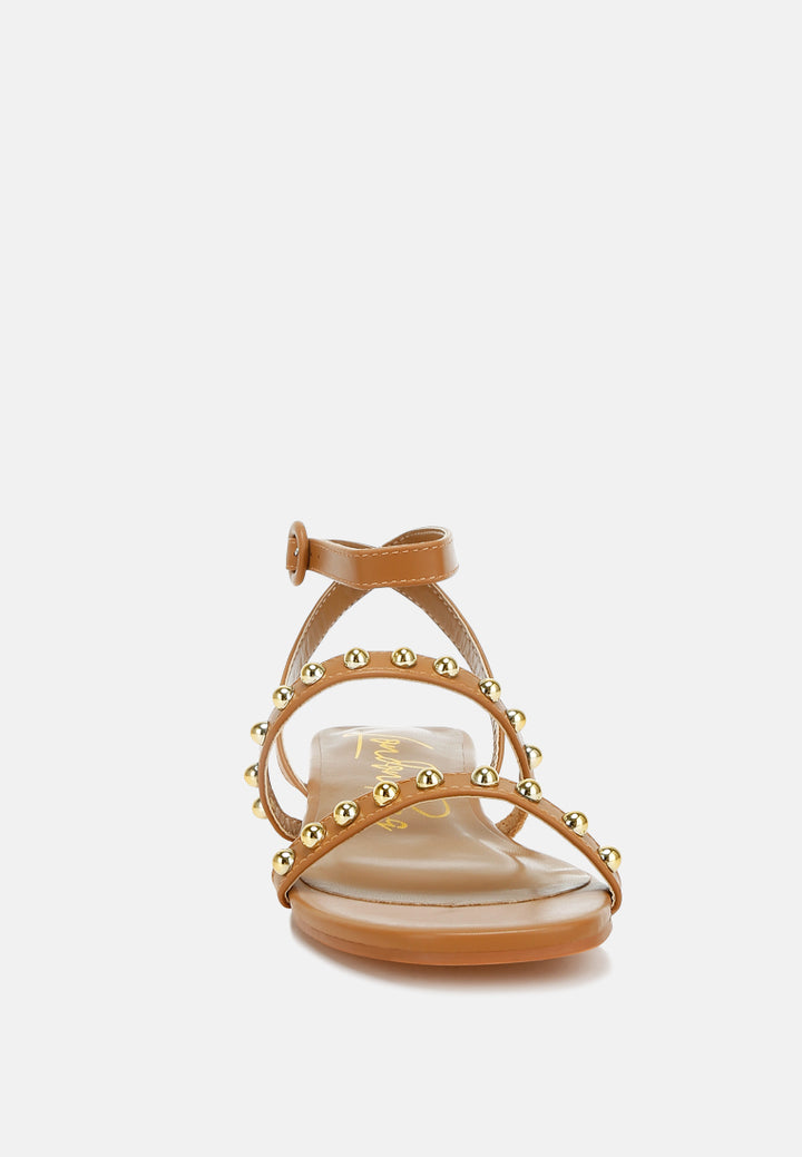 studded ankle strap flat sandals by ruw#color_tan