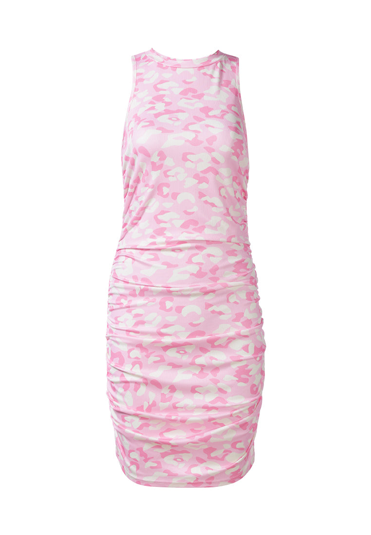 floral print ruched bodycon dress by ruw#color_dusty-pink