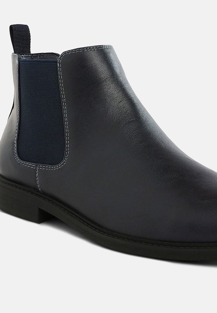 men's faux leather chelsea boots by ruw#color_navy