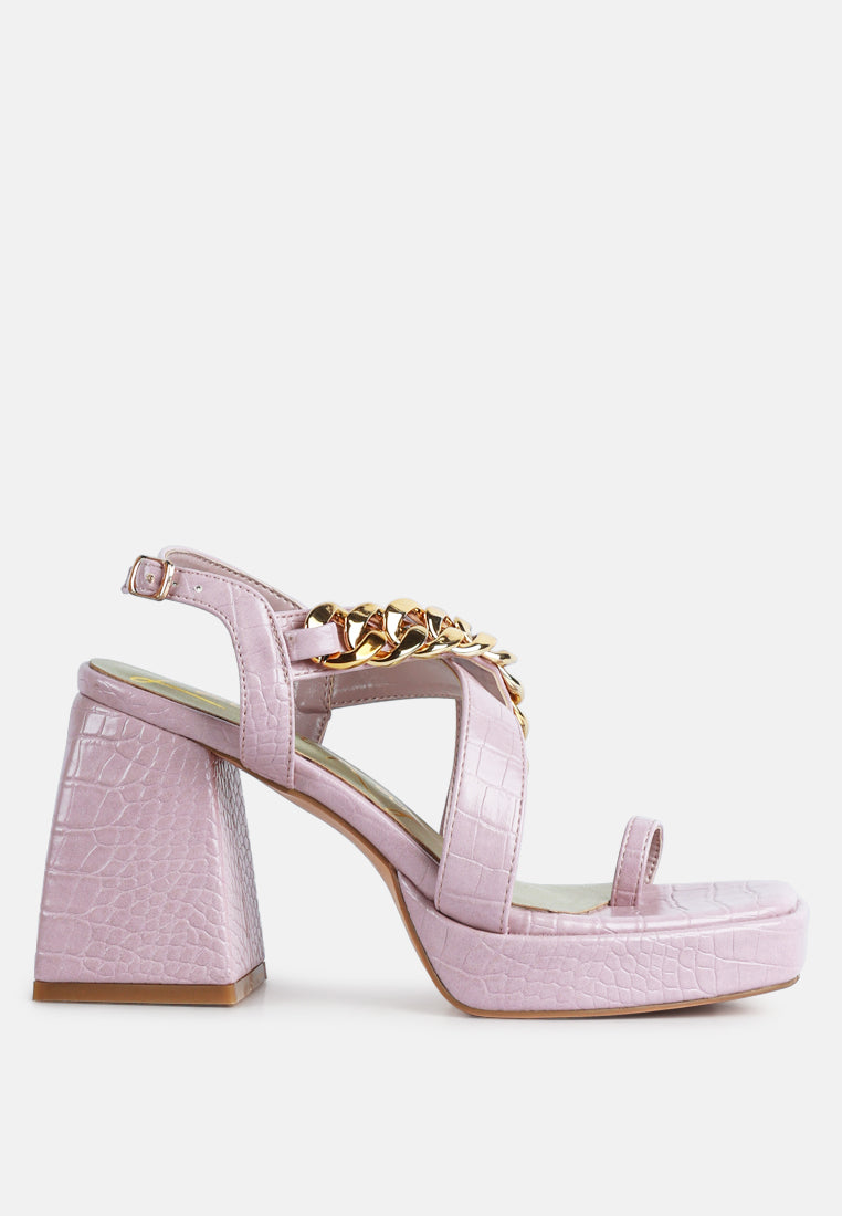 frecklin metal chain strap croc block sandals#color_pink