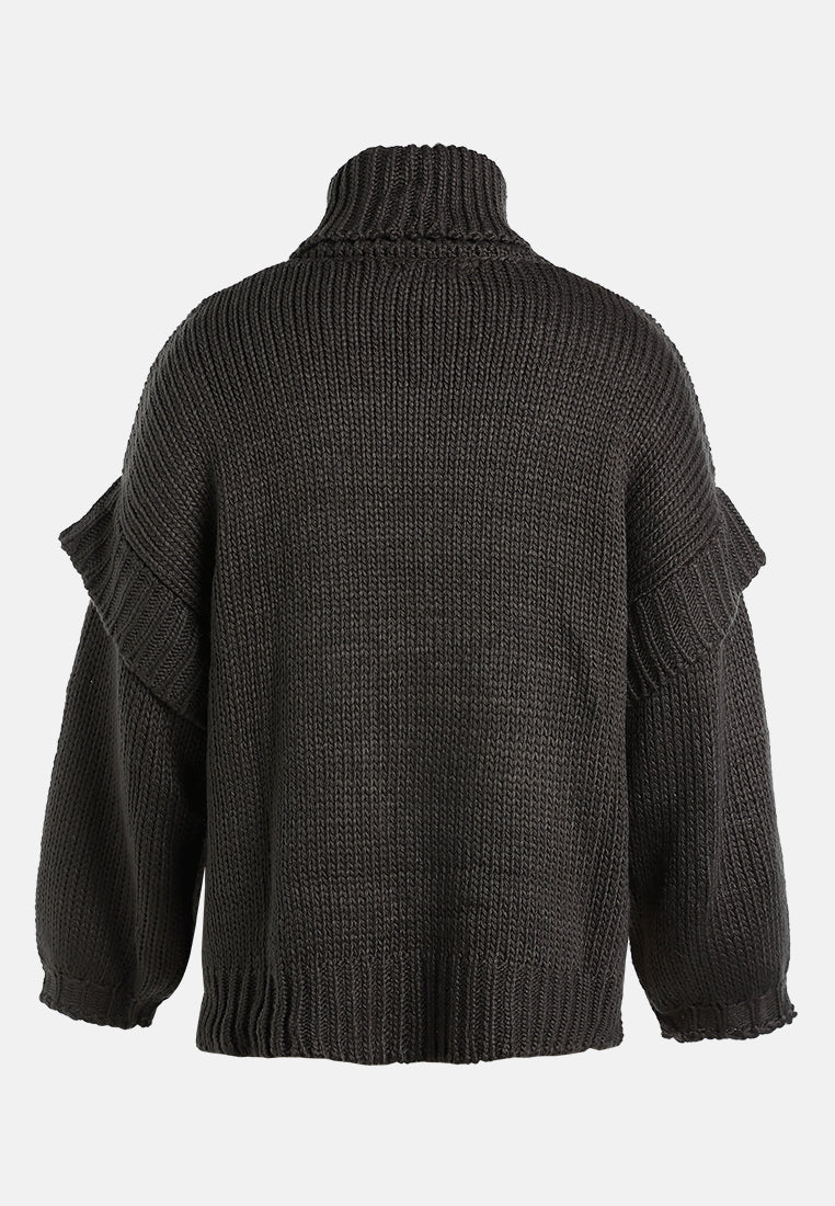 frill detail knitted sweater#color_charcoal-grey