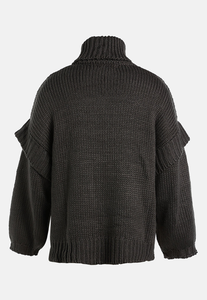 frill detail knitted sweater#color_charcoal-grey