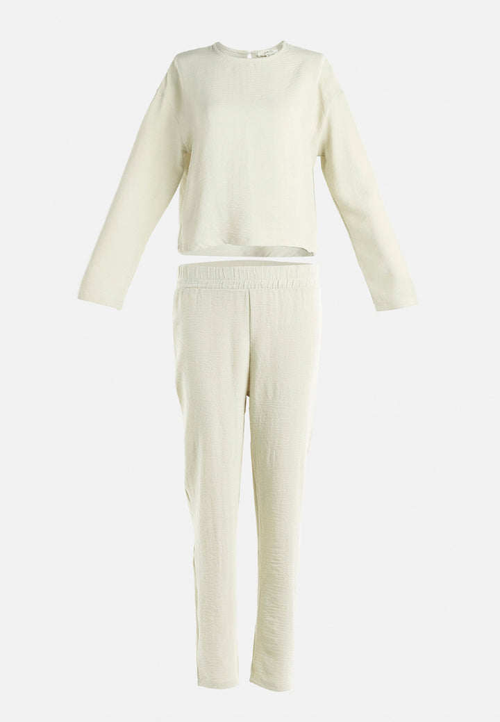 full sleeves top & fitted full pants coord set#color_cream