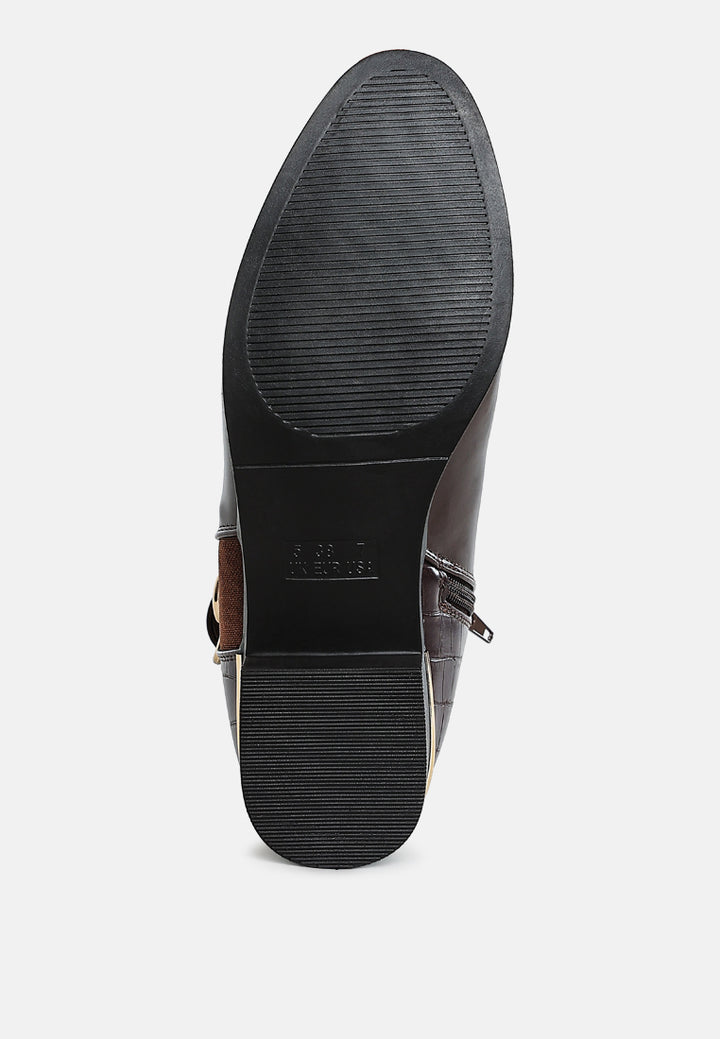 frothy buckled ankle boots with croc detail by ruw#color_brown