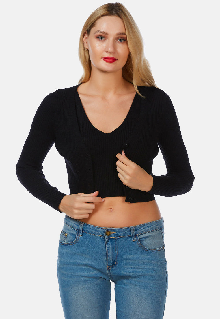 full sleeve cropped cardigan#color_black