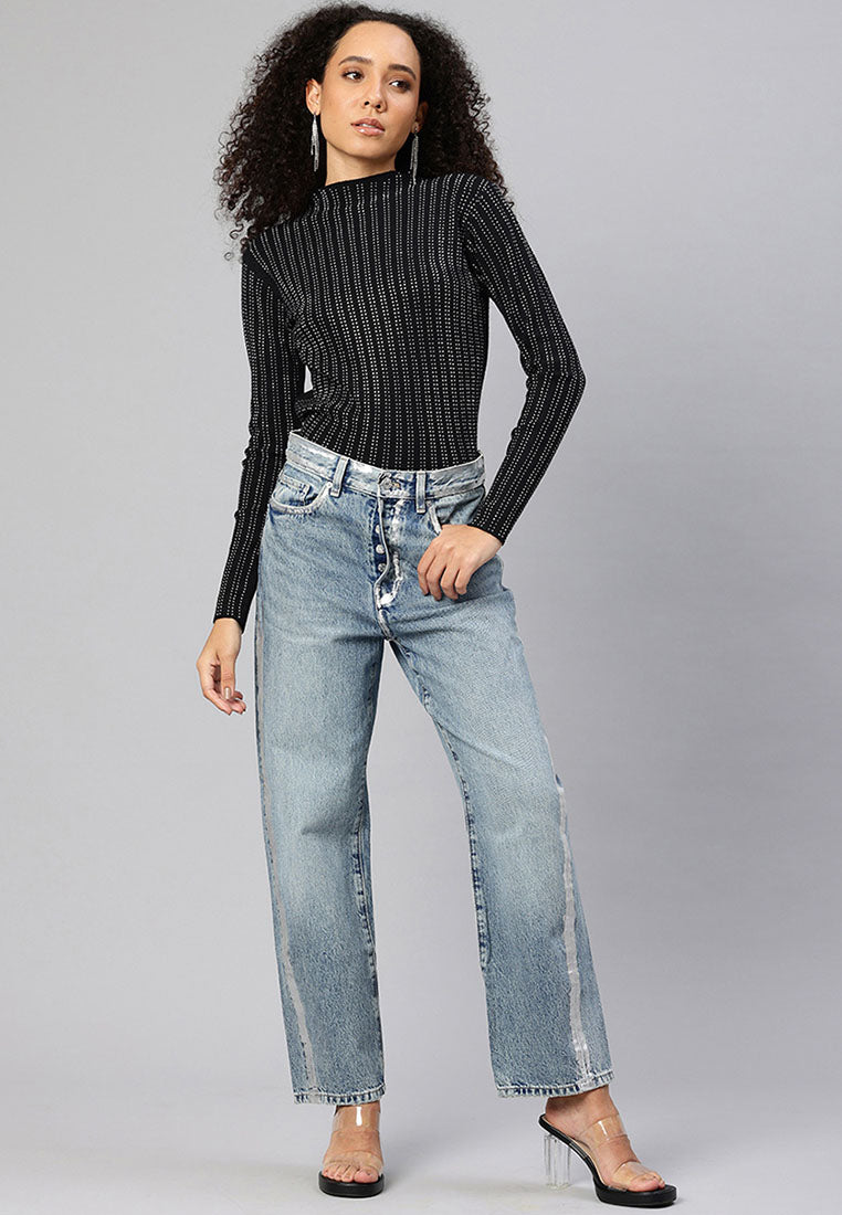 full sleeves sequin high neck top by ruw#color_black
