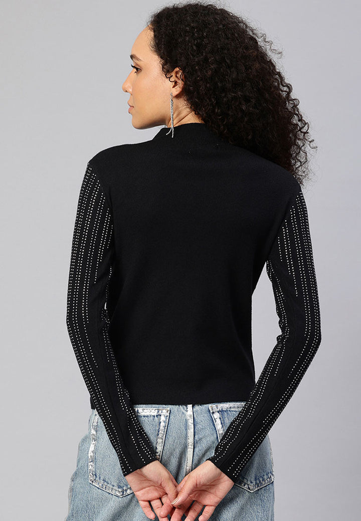full sleeves sequin high neck top by ruw#color_black
